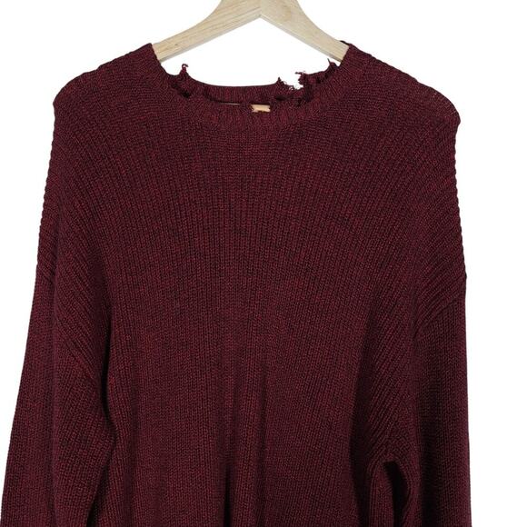 Pistola Womens Sweater Medium Burgundy Distressed Raw Hem Grunge Edgy Cozy Knit - Picture 4 of 13